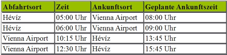 Flugplatz-Transfer Hévíz -Wien